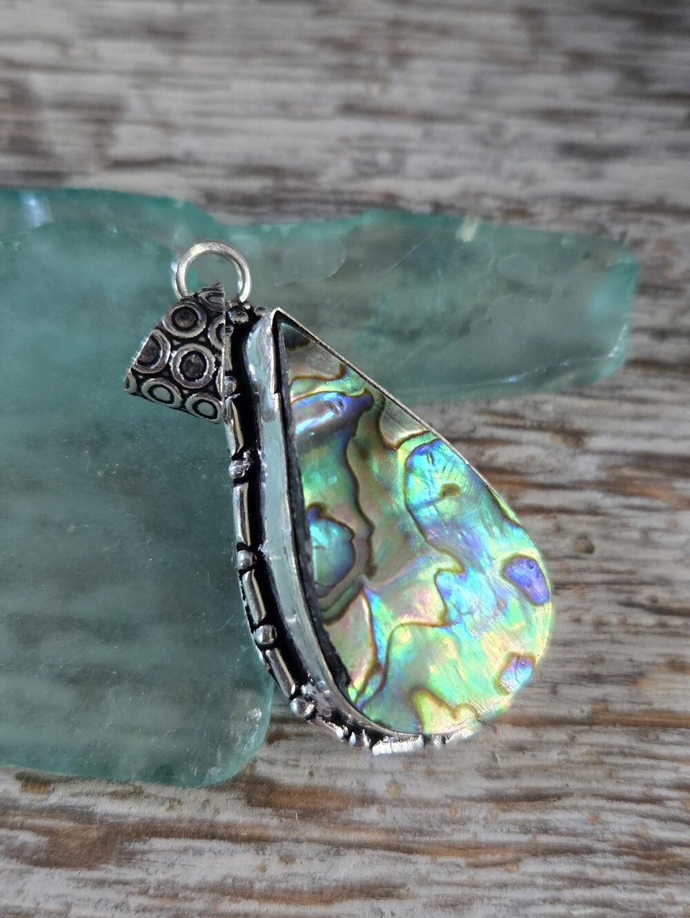 Abalone Pendant - Iridescent Green Blue Handmade